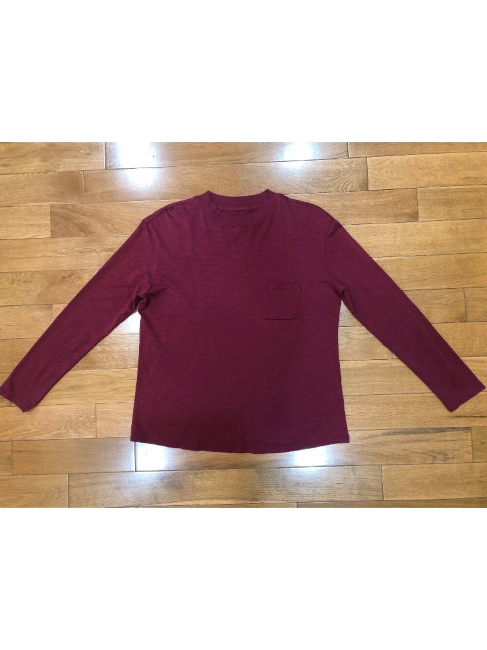 Garnet Hill Organic Pima Cotton Long Sleeve Burgundy Tee Sz Small Pocket